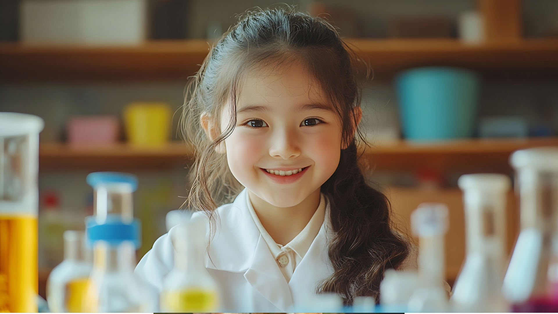 The girl is studying science in homeschool